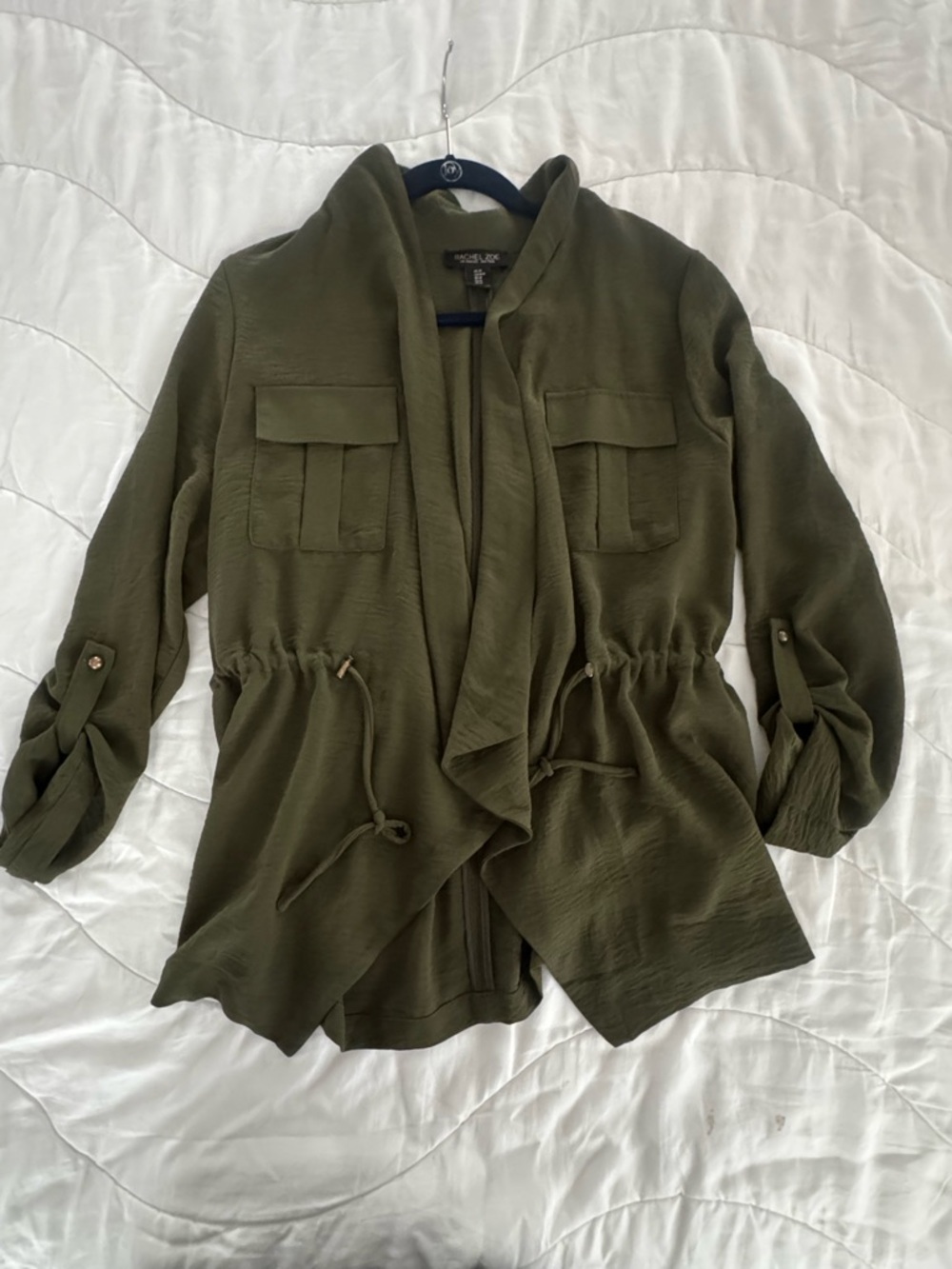 Rachel Zoe Olive Green Utility Jacket Size M Draped Cinched Waist